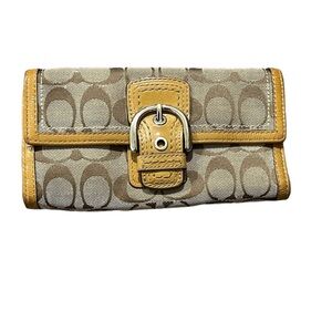 RARE Vintage authentic COACH Signature Wallet Tri Fold Tan / Brown Leather